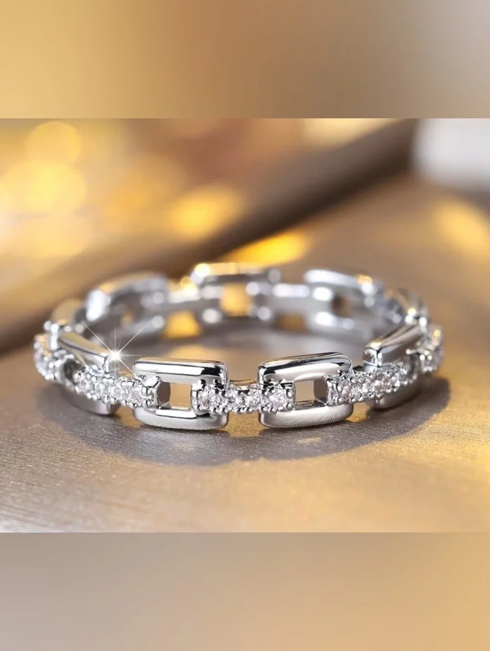 🩶🩶NEW🩶🩶 BEAUTIFUL!! CZ Infinity Hollow Rectangle Ring In SILVER Plating